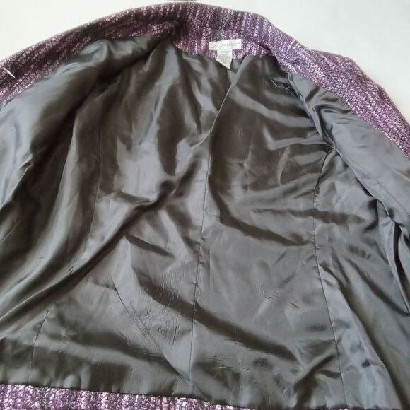 Dress Barn Shades of Purple Fringe Tweed Padded Shoulder Blazer Jacket Women's 8 - Picture 11 of 11